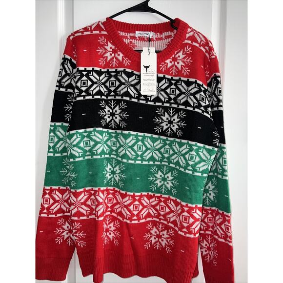 NWT Yidarton Men Size Large Christmas Snowflake Acrylic Sweater, Red Green Black - Picture 1 of 11